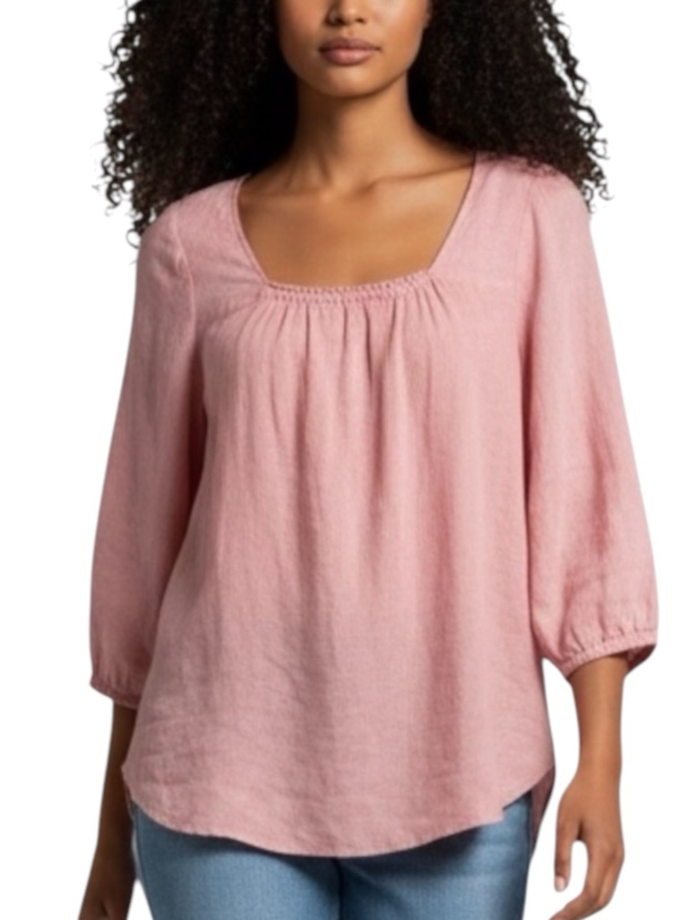 LANDS’ END 100% Linen Square Neckline Blouse in Peachy Pink Size S (6-8)